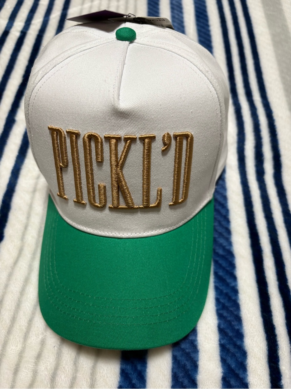 NWT David and Young PICKL'D White and Green Adjustable Baseball Cap